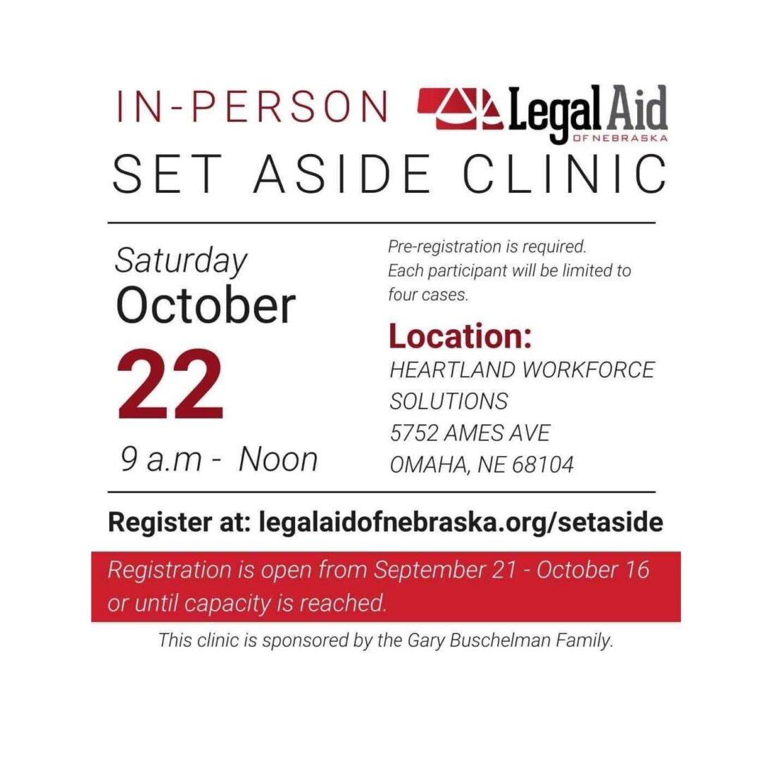 Legal Aid Set Aside Clinic Flyer